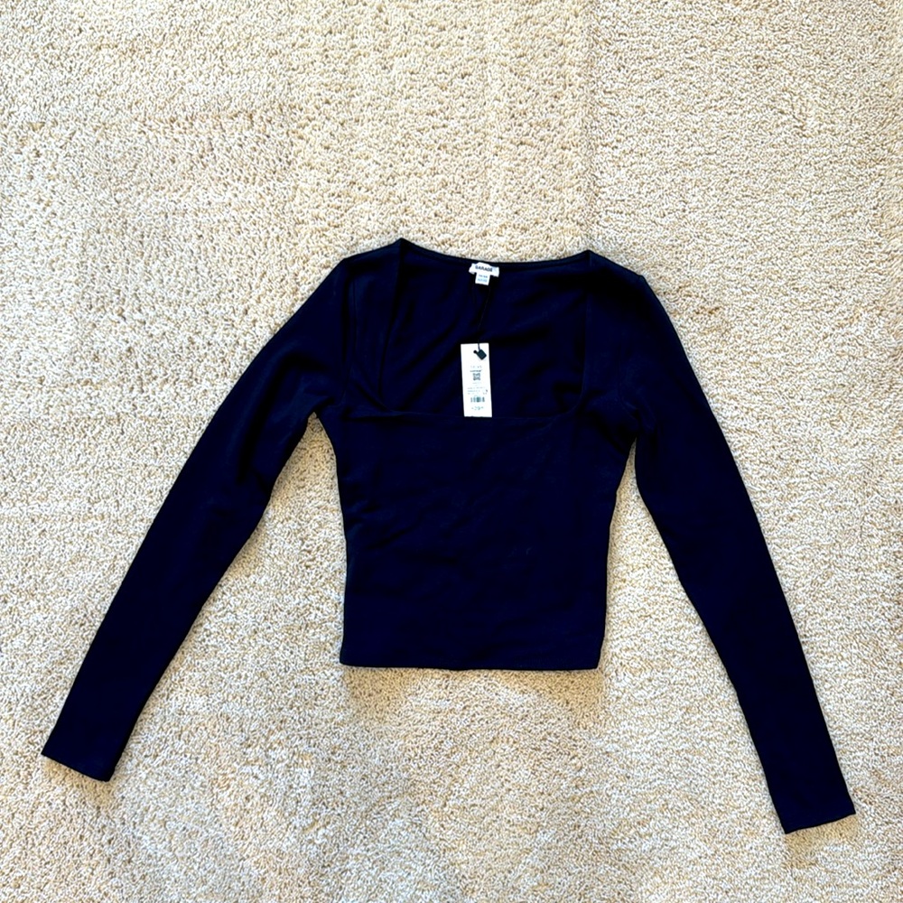 Garage open neck long sleeved navy shirt, XS